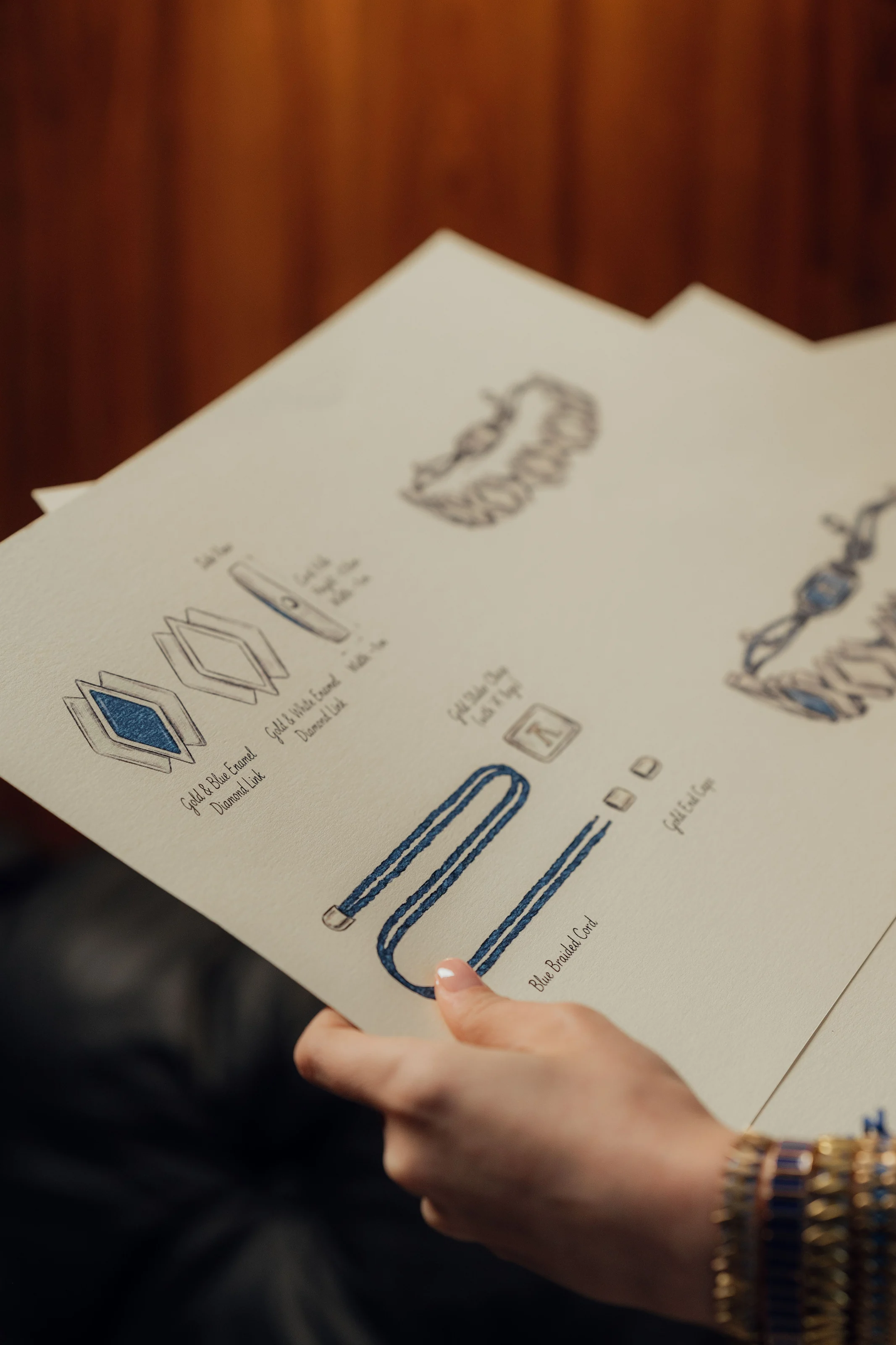 Hand-drawn design sheets for bracelets and stone settings